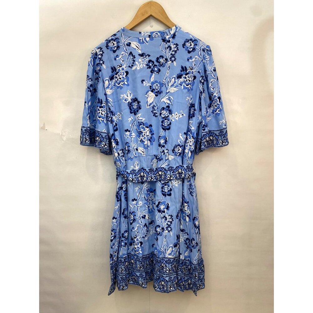 Sail to Sable Blue Floral Belted Ruffle Hem Shirt Dress Style Charade Size XXL - Picture 6 of 7